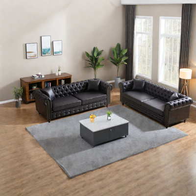 Modern Chenille Fabric Sofas, 3-seater Combination With Solid Wood Frame For Living Room