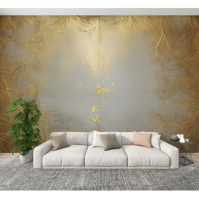 Papier peint adhésif peler et coller abstrait gris doré texturé, centre lumineux, centre métallique fin, H 100 po x l 144 po, papier peint amovible en PVC, adhésif mural pour salon, chambre, bureau à domicile