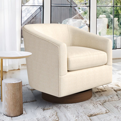 Blondeau Polyester Swivel Barrel Chair with Wood Base