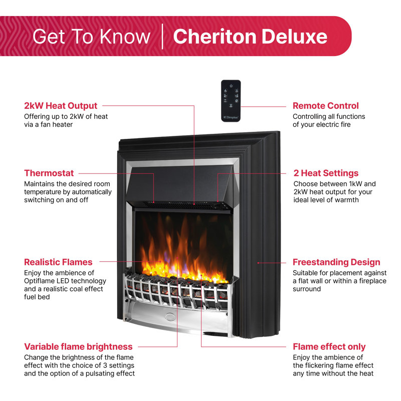 Dimplex Cheriton Deluxe Optiflame free standing electric flame effect fire, 63.9cm W, Chrome
