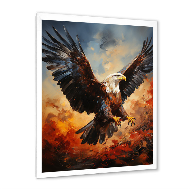 Aysheia orange, noir, amérindien, aigle, esprit, Cadre photo blanc, H 44 po x l 34 po x P 1,5 po