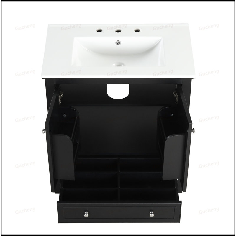 Meuble-lavabo en bois avec lavabo et tiroir