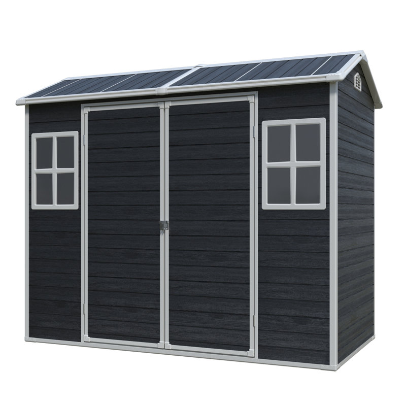 Remise de rangement extérieure en métal 10 pi x 12 pi avec toit en arche et portes verrouillables pour la cour de jardin, noir