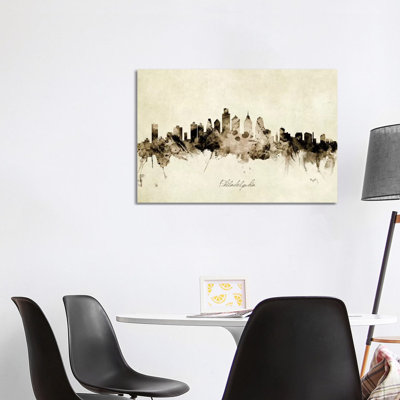 Philadelphia Pennsylvania Skyline by Michael Tompsett - 1 Piece Wrapped Canvas Wall Art