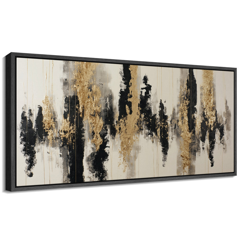 «Black Gold Abstract Design Art», reproduction d'art sur toile encadrée extra large, Cadre flottant noir