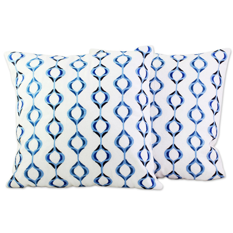 Embroidered Cotton Pillow Cover, Blue