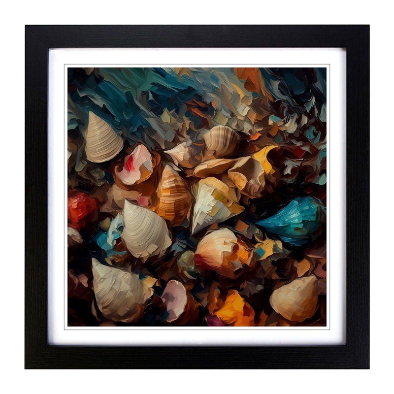 Seashell Impressionism No.1 - Single Picture Frame Print on Wood, Black