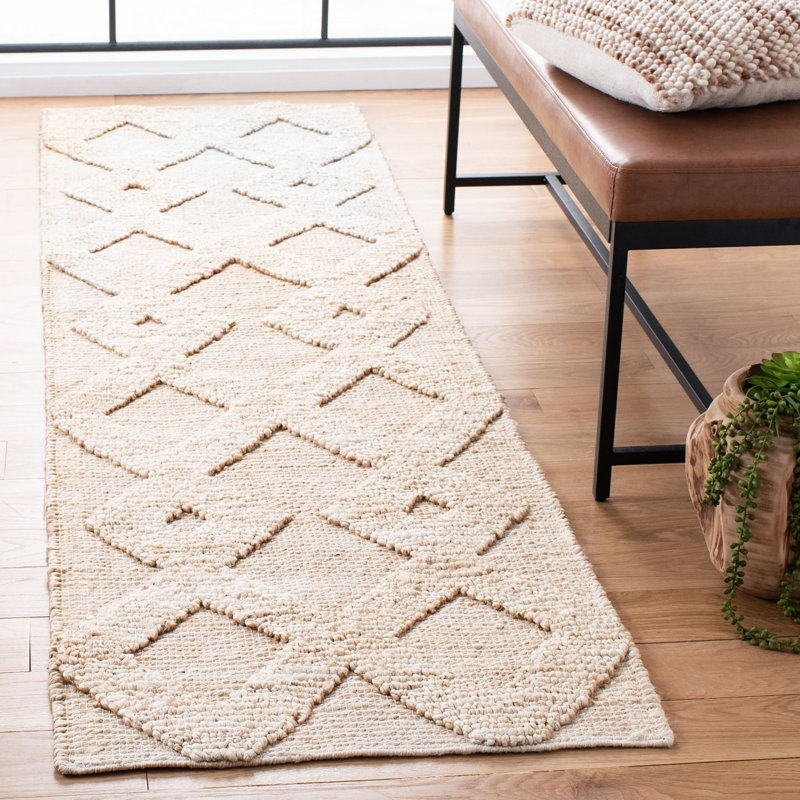 Highland Natural Fiber Hand Woven Jute/Cotton Geometric Rug in Ivory, Runner 2'3" x 8'
