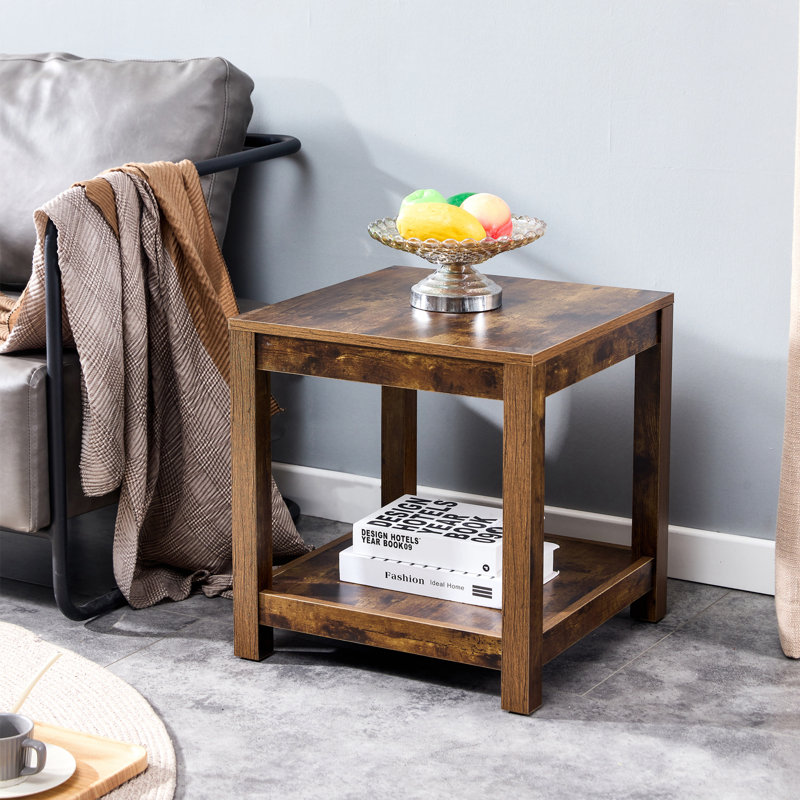 Table de bout à 2 niveaux avec tablettes de rangement, Brun rustique