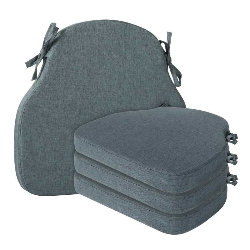 Coussins de chaise gris foncé avec attaches, ensemble de 4, 43 x 41 cm + 5 cm, Dark Grey