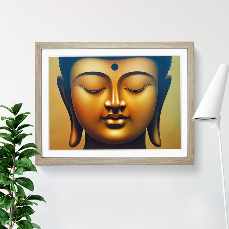 Golden Buddha Vol.1 - Single Picture Frame Print, 25cm H x 34cm W x 2cm D, Oak Framed