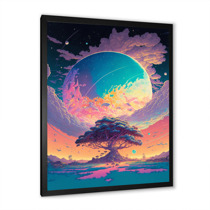 «Majestic Tree by the Lake Under the Full Moon», reproduction sur toile, H 20 po x l 12 po x P 1 po, Cadre photo noir
