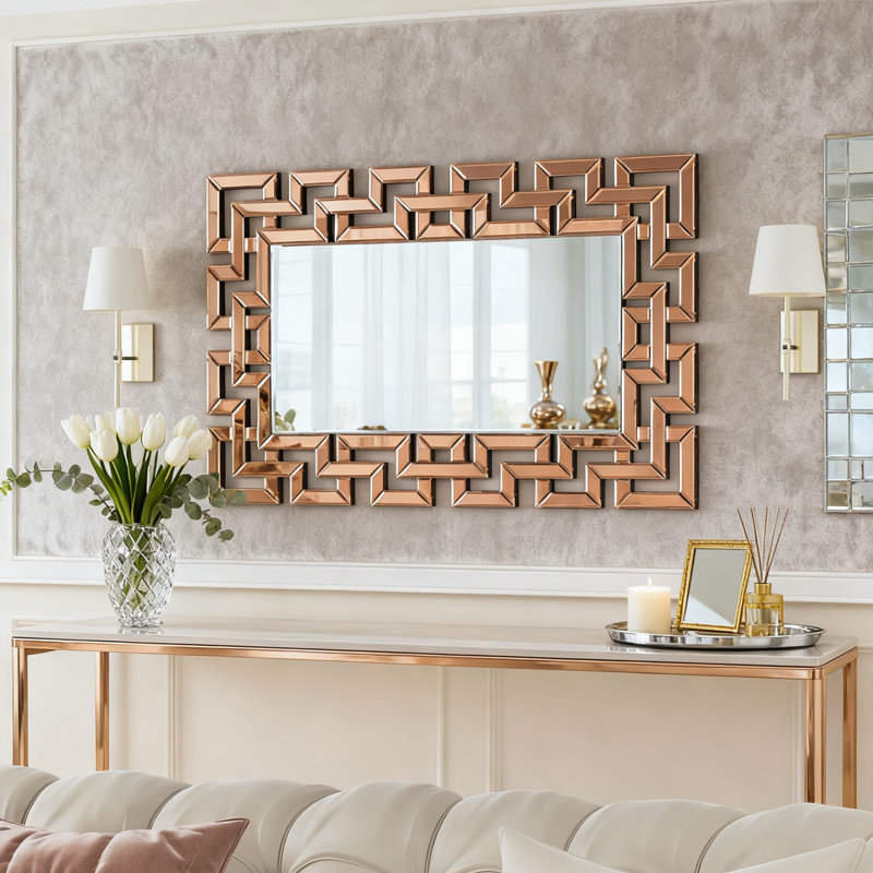 Glass Rectangular Gold Frame Wall Mirror