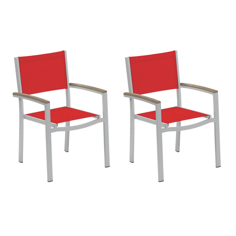 Travira Stacking Patio Dining Chair, Red, Tekwood Vintage, Flint