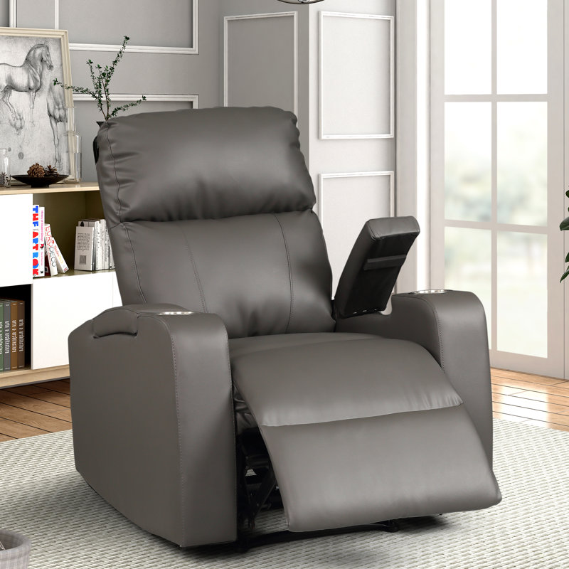 Tudor Faux Leather Power Recliner, Gray Faux Leather