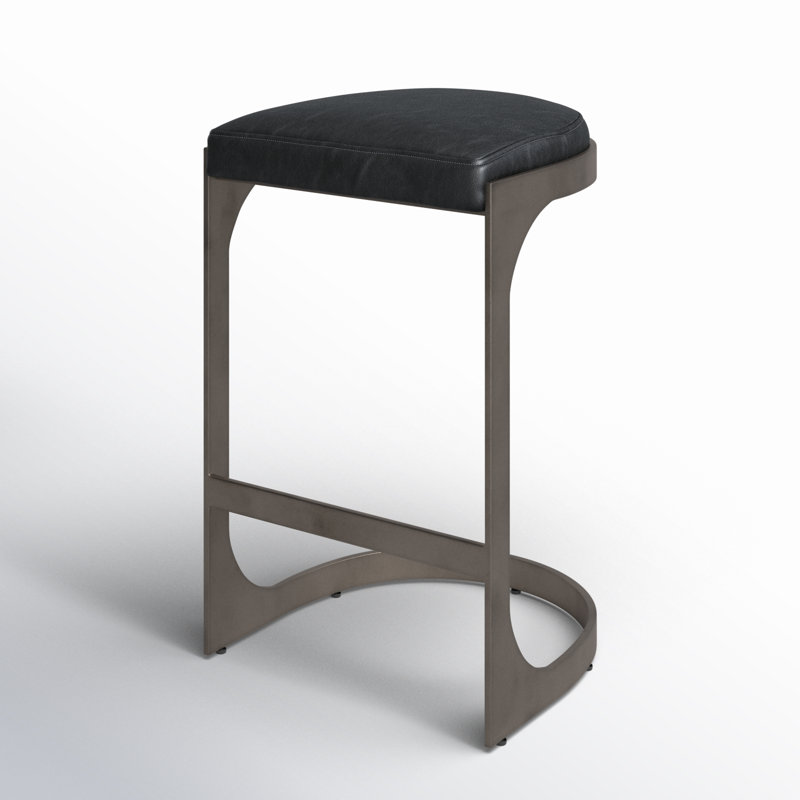Bellesa Upholstered Counter Stool with Metal Frame, Black, Bar Stool (28” Seat Height)