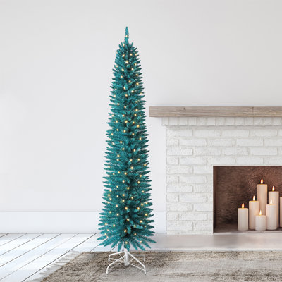  Classics 7-Foot Pencil Artificial Prelit Christmas Tree & Stand, Blue