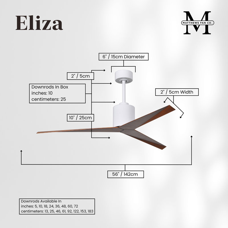 Eliza Outdoor Downrod Ceiling Fan, Walnut Tone, Gloss White