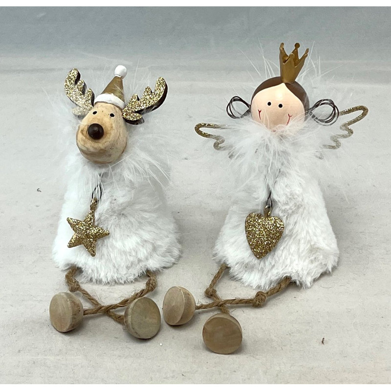 Set Of 2 Assorted Styles-Sitting Moose And Angel Figurine
