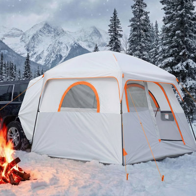 Large SUV Tent for 6 Person, 10 x 9 FT 3-Season SUV Tailgate Tent with Ventilated Doors & Mesh Windows, PU2000mm Waterproof Dual-Use Car Rear Hatch Tents for Outdoor Camping Hiking
