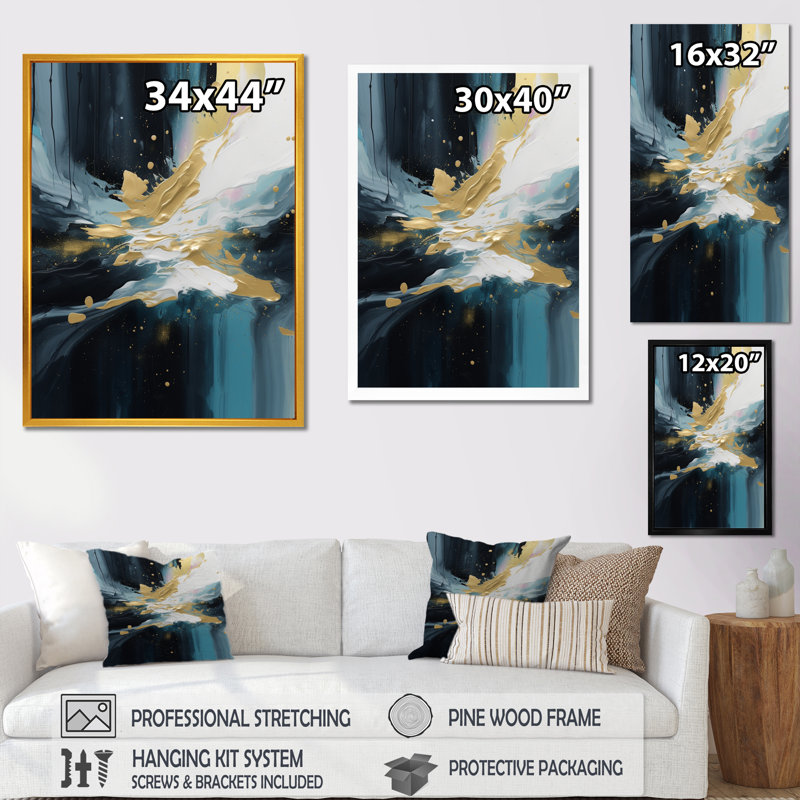 «Holderman Gold and Green Essence of Modernity» sur impression sur toile, H 32 po x l 16 po x P 1 po, Cadre flottant noir