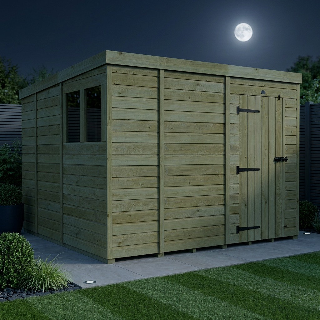 Total Sheds 9ft x 9ft Pent Garden Shed - Single Door - With Windows - Pressure Treated Timber - UK Manufactured