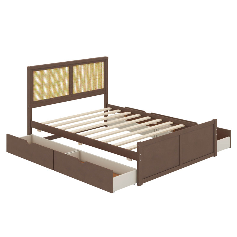 Lit plateforme en bois avec 4 tiroirs de rangement intégrés, Double, Espresso