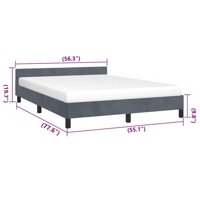 Structure de lit double Moa, tête de lit à profil bas, revêtement en velours gris foncé, Lit double, Gris foncé