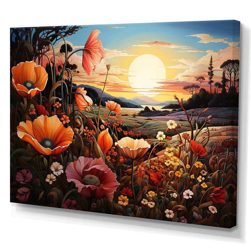 «Orange Crimson Flower S Embrace I», reproduction sur toile, H 16 po x l 32 po x P 1 po, Toile tendue