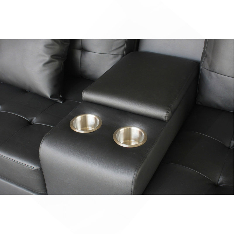 Canapé rembourré en PVC avec lumières DEL et console de rangement, noir
