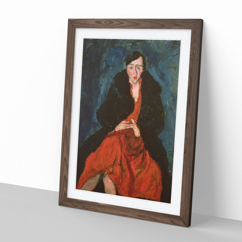 Woman in Red by Chaim Soutine - Picture Frame Painting, 36cm H x 27cm W x 2cm D, Walnut Framed