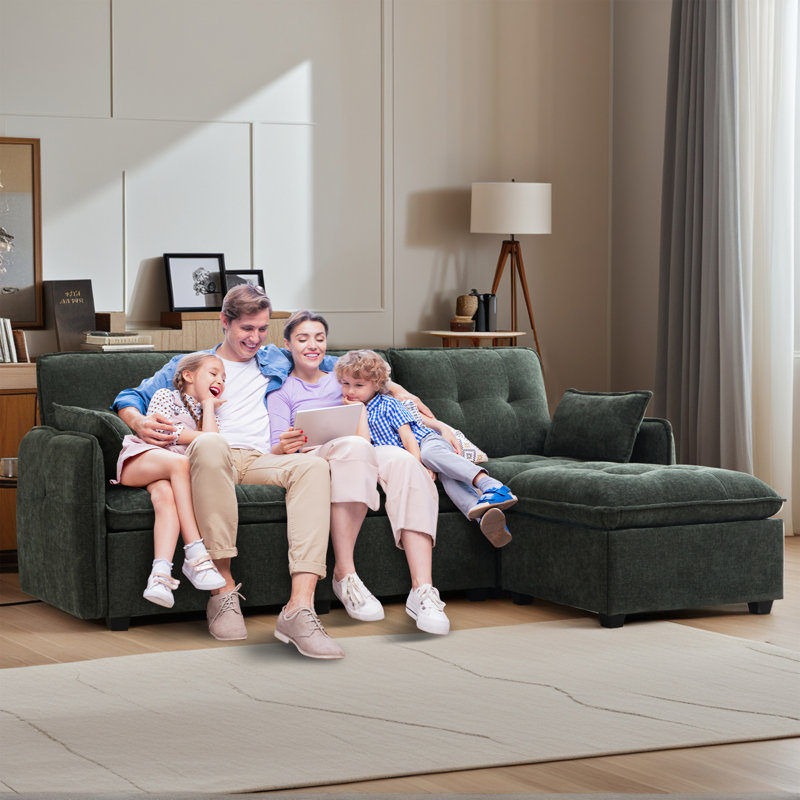 Canapé modulaire en chenille avec repose-pieds Cloud, Chenille verte