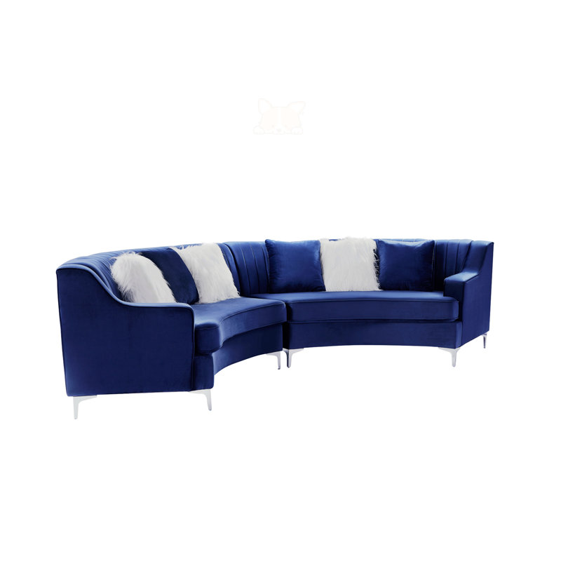 Velvet Curved Sofa, Navy Blue Velvet