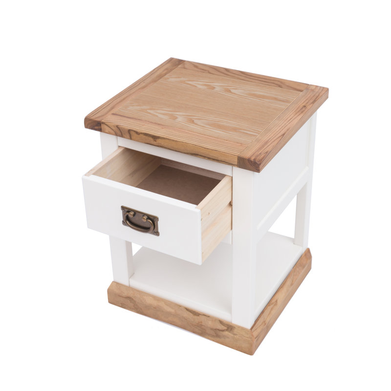 Traylor 45cm W Solid + Manufactured Wood Bedside Table, White/Walnut
