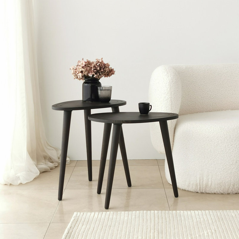 Ensemble de 2 tables gigognes modernes, couleur anthracite, 19,7 x 18,9 x 13,0 pouces et 19,7 x 20,5 x 13,0 pouces | Cadre 100% pin de haute qualité et pieds en bois de hêtre | Élégant et polyvalent pour le salon et le bureau
