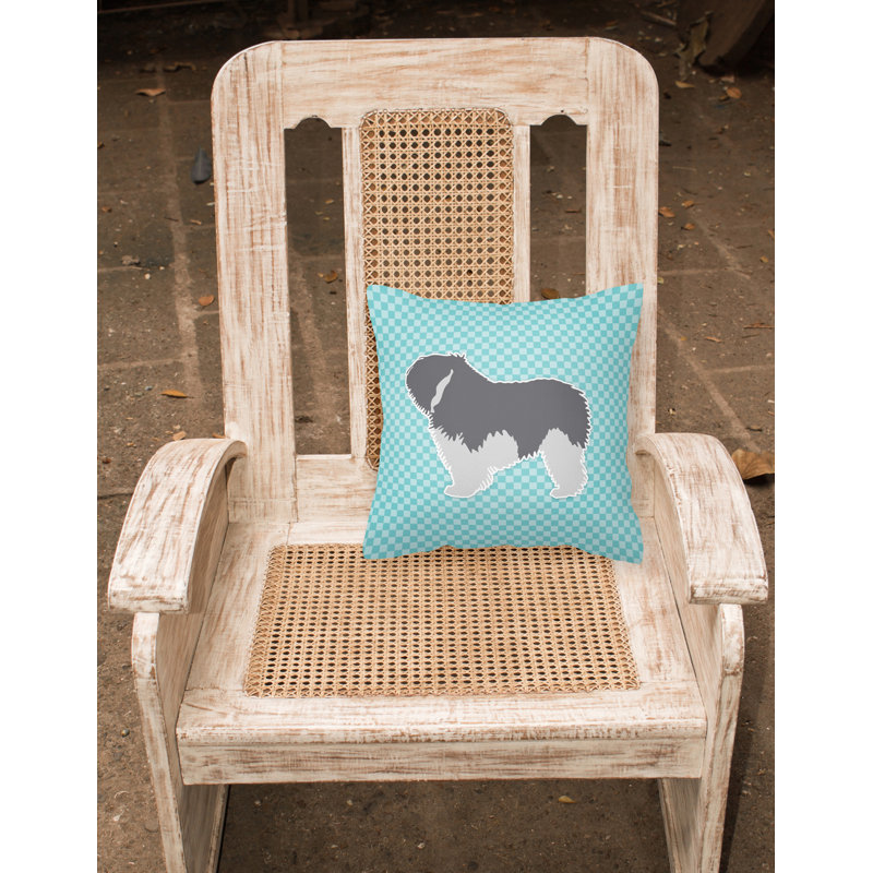 Coussin intérieur/extérieur Polish Lowland Sheepdog, H 14 po x l 14 po x P 3 po, Bleu