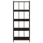 Bibliothèque contemporaine 4 en métal, hauteur 62 po, stratifié brun, pour l'espace de vie