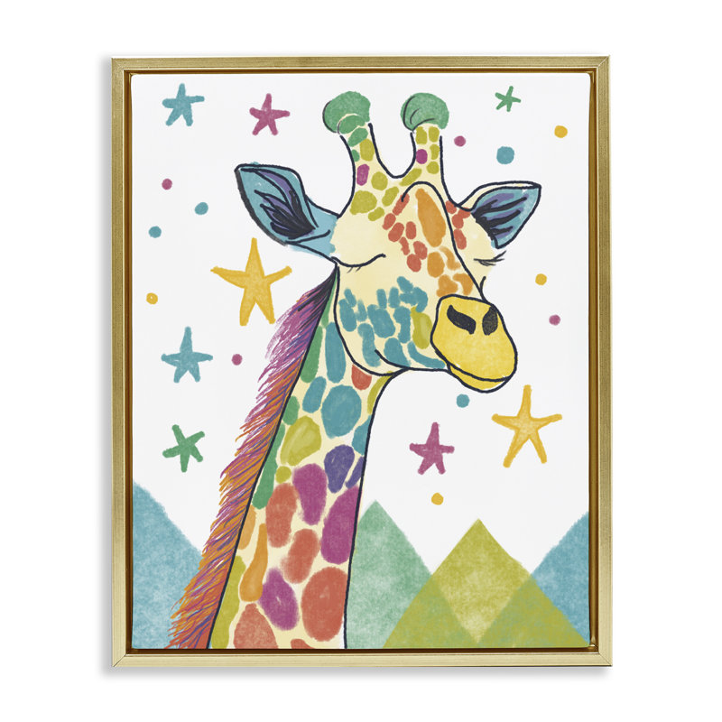 Cadre flottant fantaisiste de couleur girafe et étoiles, par Chen Alyesh, H 31 po x l 25 po, Cadre flottant métallique doré