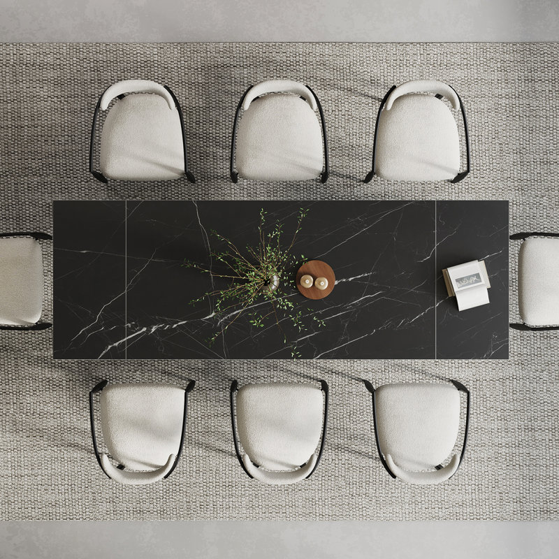 Nanor 9 - Piece 94.48'' Extendable Sintered Stone Dining Table with 8 Fabric Chairs Dining Set, White/Black, Matte Black
