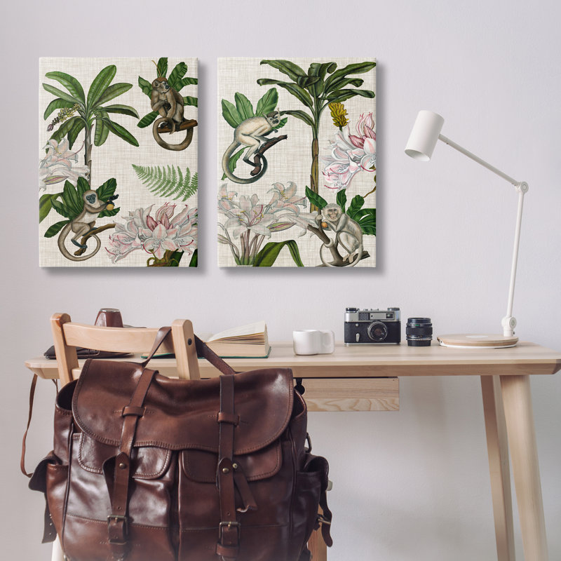  "Tropical Trees & Monkeys", ensemble d'art mural sur toile 2 pièces par Naomi McCavitt, H 36 po x l 24 po