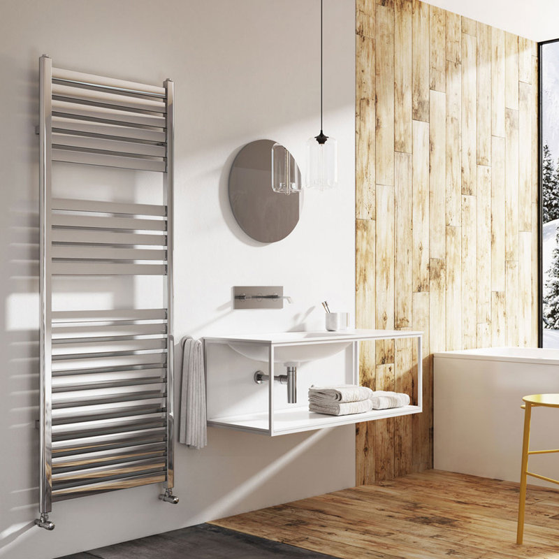 Flat Panel Towel Rail Heated Towel Rails, 1500mm H x 600mm W x 30mm D, Chrome