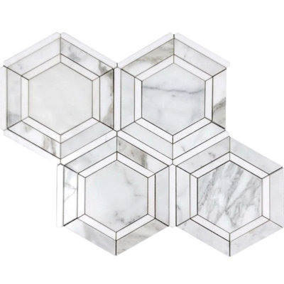 Serena 11x13 White Gray Calacatta Gold, Thassos Mosaic Hexagon Wall and Floor Tile (5.4 sq ft/case) - 5 Pack