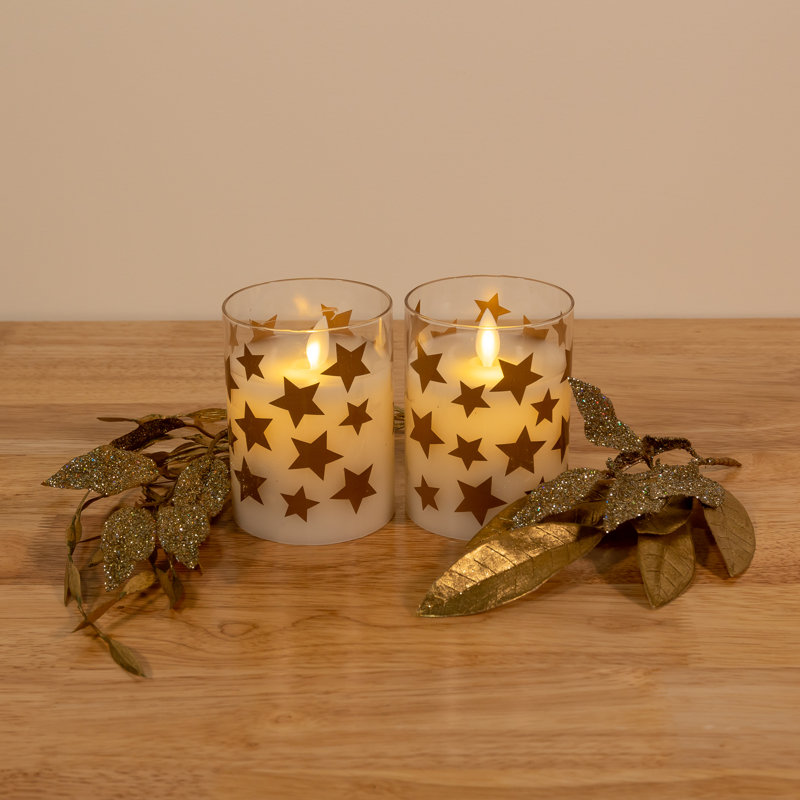 Bougies en verre DEL à piles avec flamme vacillante, Doré