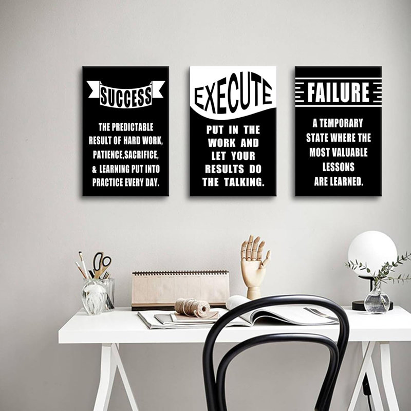 3 pièces, art mural sur toile de motivation, "Execute raté succès", citations inspirantes, affiches pour la maison