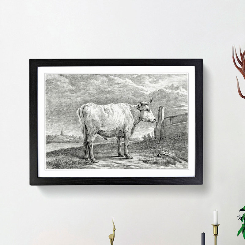 Bull in a Meadow by Jean Bernard - Picture Frame Art Print, 27cm H x 36cm W x 2cm D, Black Framed
