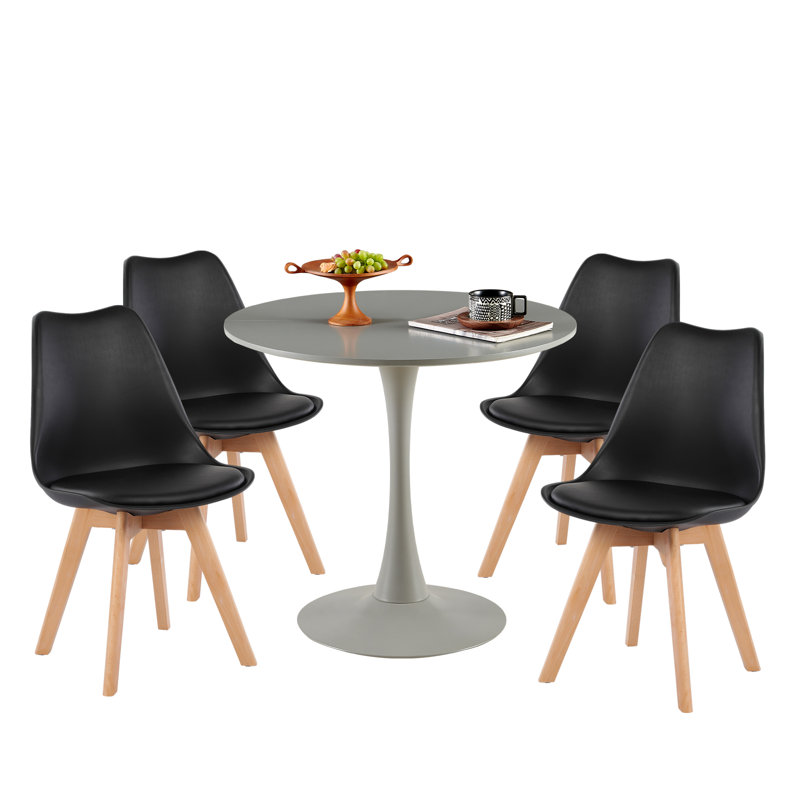 Severine 4 - Person Dining Set, Grey, Grey, Black