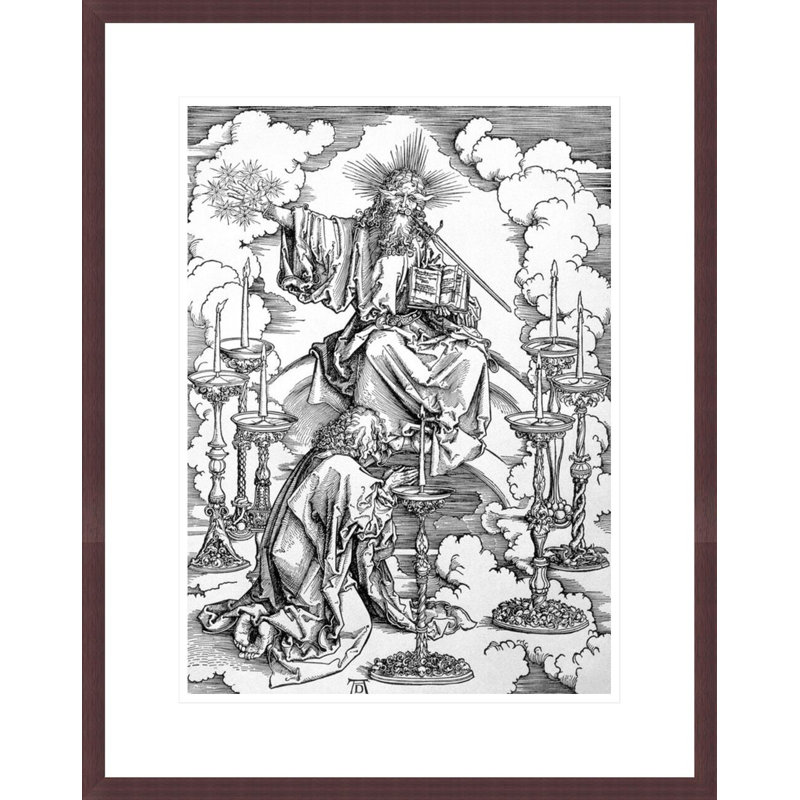La vision des sept chandeliers de l'Apocalypse ou «The Revelations of St. John the Divine» par Albrecht Dürer, impression giclée sur cadre