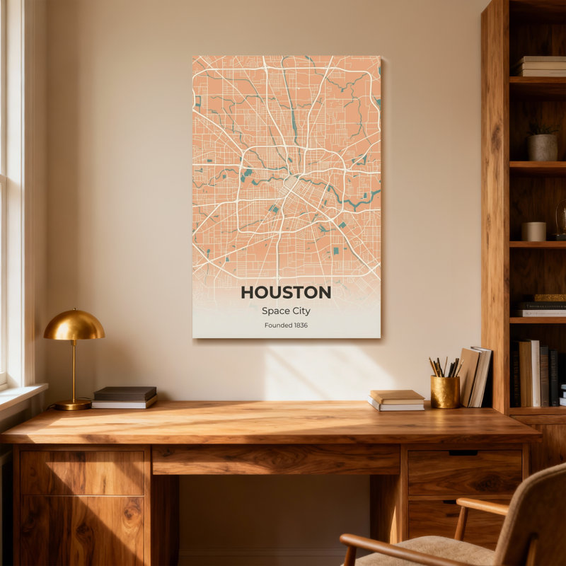 Impression de motif de carte de paysages et de paysages urbains Houston, H 48 po x l 32 po