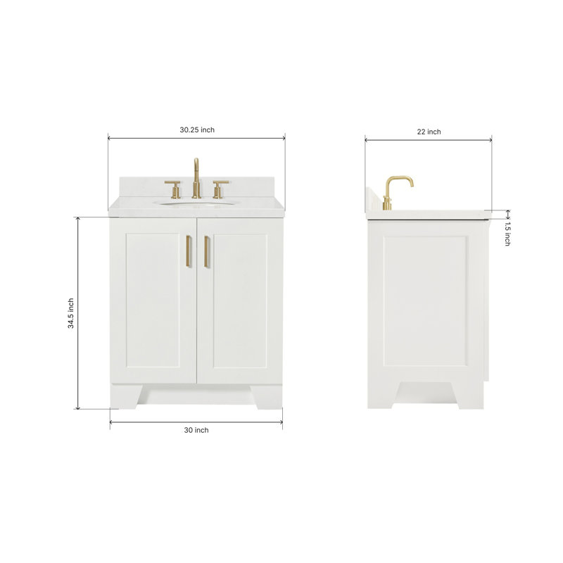 31 IN.  Single Bathroom Vanity, White, Oval, Carrara Quartz