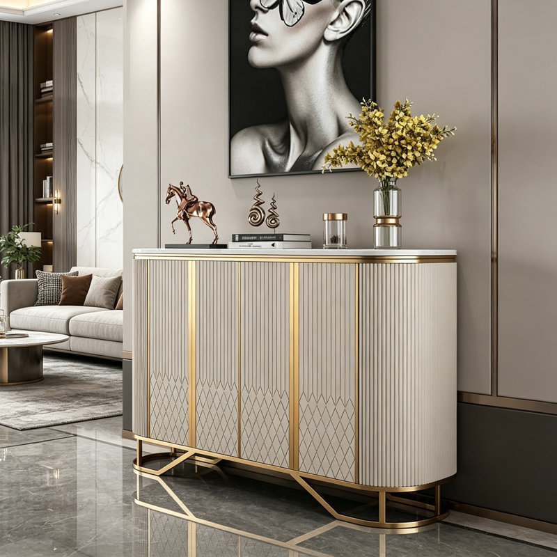Buffet multifonctionnel de style italien, H 35,43 po x l 59,06 po x P 15,75 po, Beige